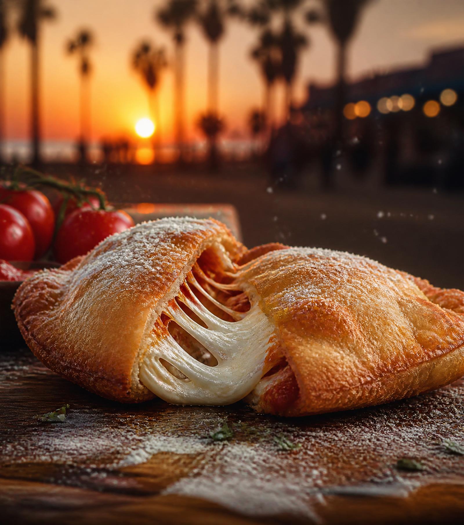 Fried panzerotti with molten mozzarella pull
